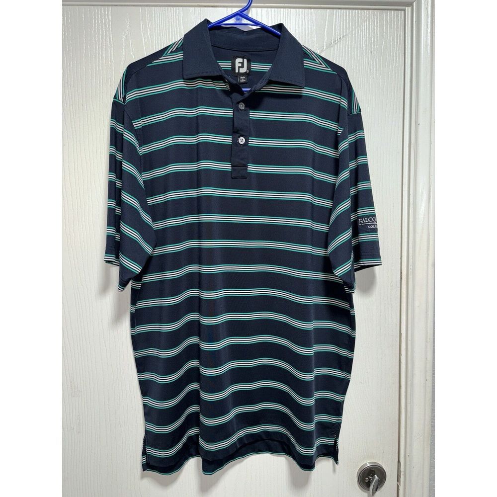 FootJoy Polo Shirt Mens‎ Large Blue Green Stripes Golf